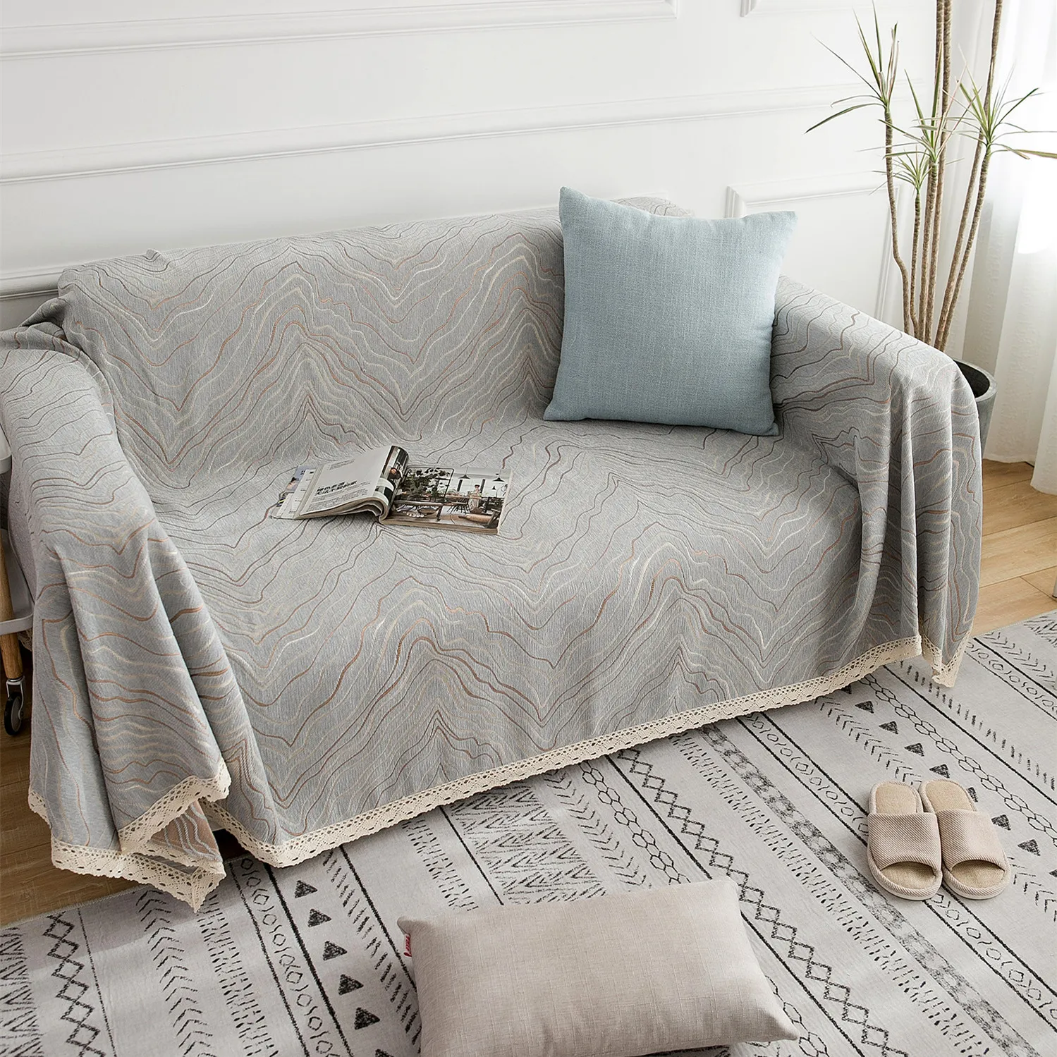 

2021 new solid color polyester anti-slip waterproof half-bag autumn and winter double anti-slip machine wash sofa cover