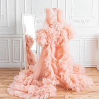 pearl pink tulle maternity robe bridal wear long photoshoot clothes boudoir gown pregnancy dress puffy ruffle kimono 2022