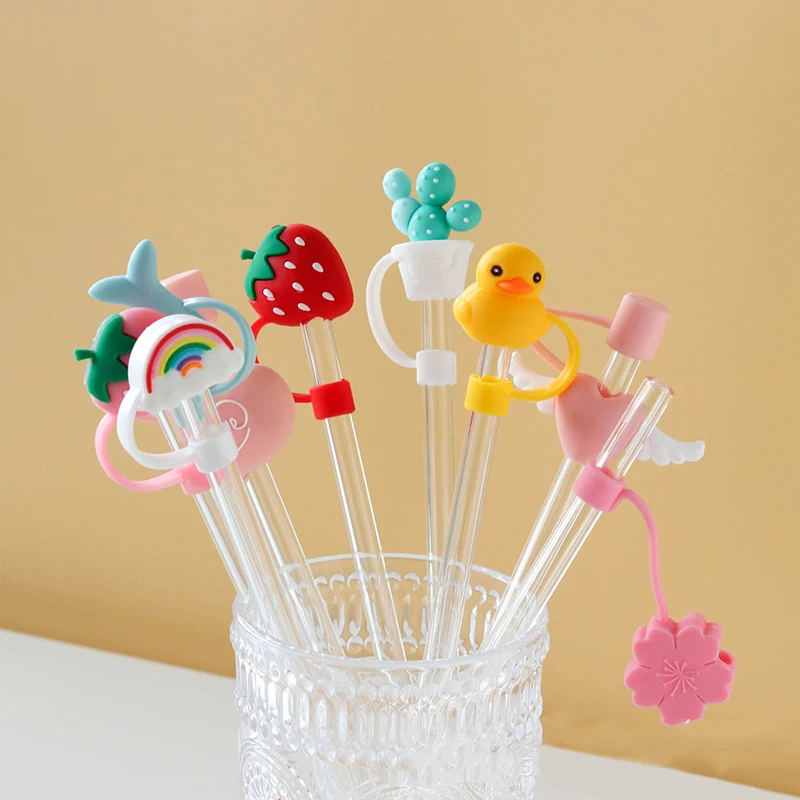 

Cute Silicone Straw Cap Daisy Duck Pink Cat Claw Pen Cap Happy Birthday Party Decor Kindergarten Kids DIY Supplies Kids Favor