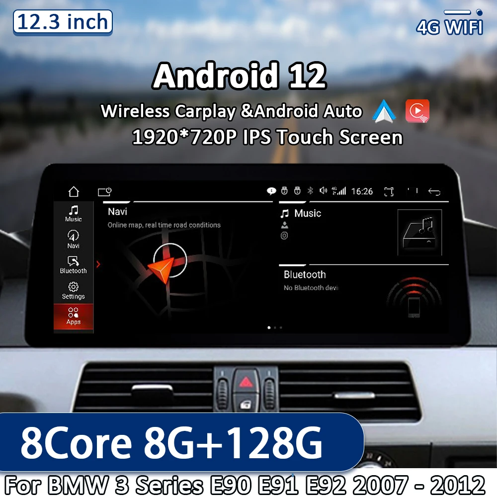 

Android 12 For BMW 3 Series E90 E91 E92 2007 - 2012 12.3" 1920*720 Auto Radio Multimedia Player GPS BT Head Unit 4G WIFI IPS