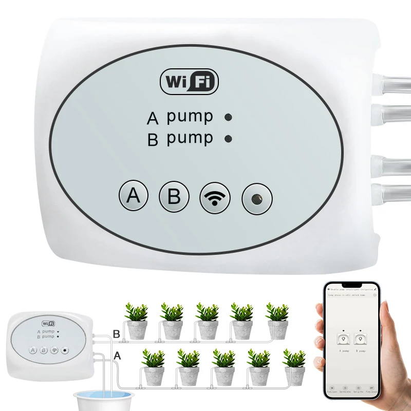 

WiFi Smart Garden Irrigation Controller With 10/15/20M Pipes Automatic Plant Drip Irrigation System Kit Dual Pump Remote Control