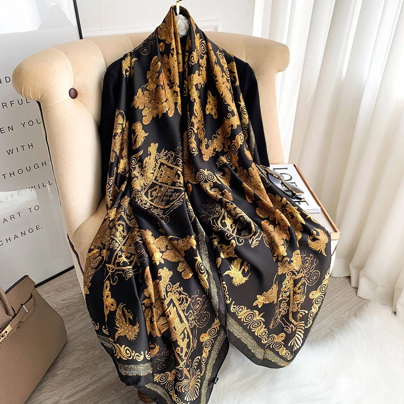

Fashion Silk Scarf Women Shawls Foulard Quality Soft Scarves Female Summer Luxury Brand Beach Cover-ups Wraps Bandana