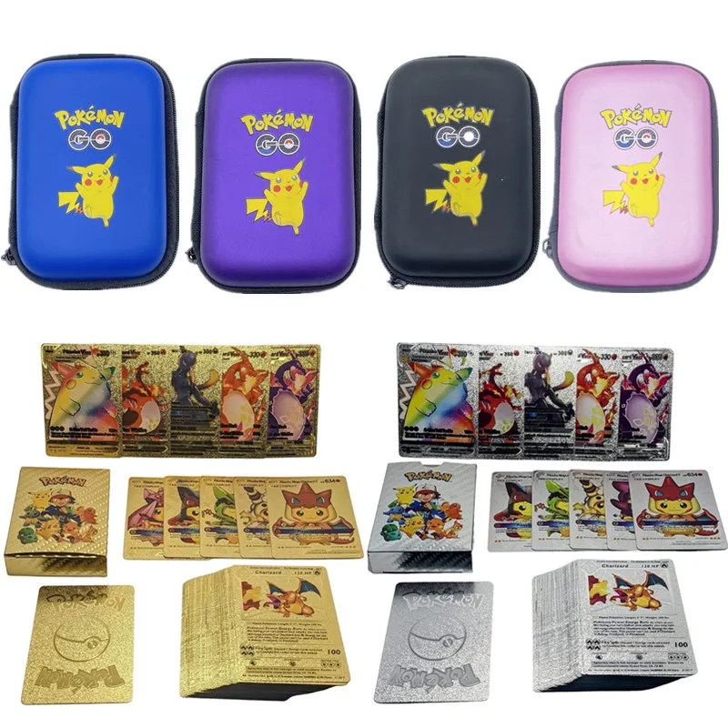 

10PCS Pokemon Cards Metal Gold Vmax GX Energy Card Charizard Pikachu Rare Collection Battle Trainer Card Kids Toy Christmas Gift