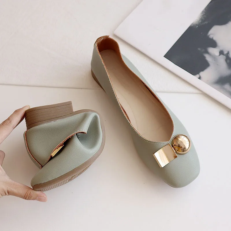 

Soft-soled fashion beanie shoes women's spring and summer new flat-heeled shallow mouth square head lazy slip-on casual shoes