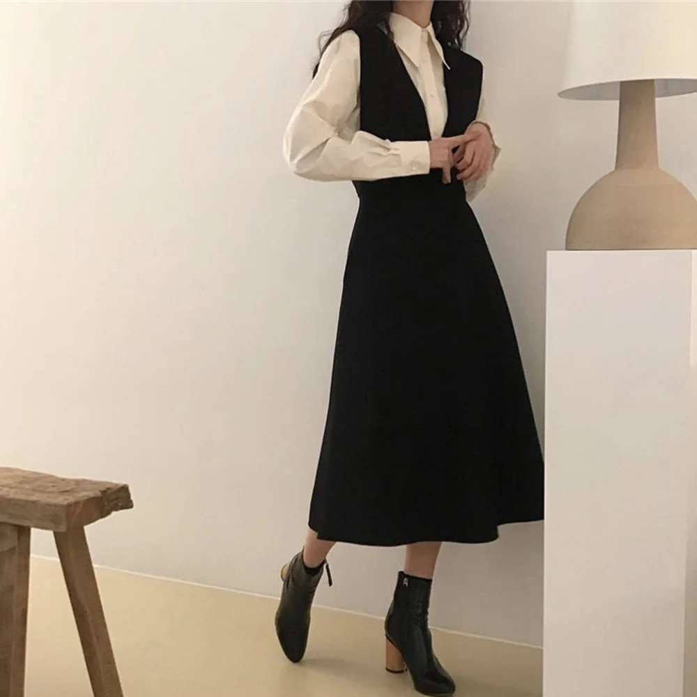 

Women's Knitted Dress Fashion Solid Color Pullover Sleeveless Printing Patchwork Spring Autumn A-line Dress For Ladies Elegant