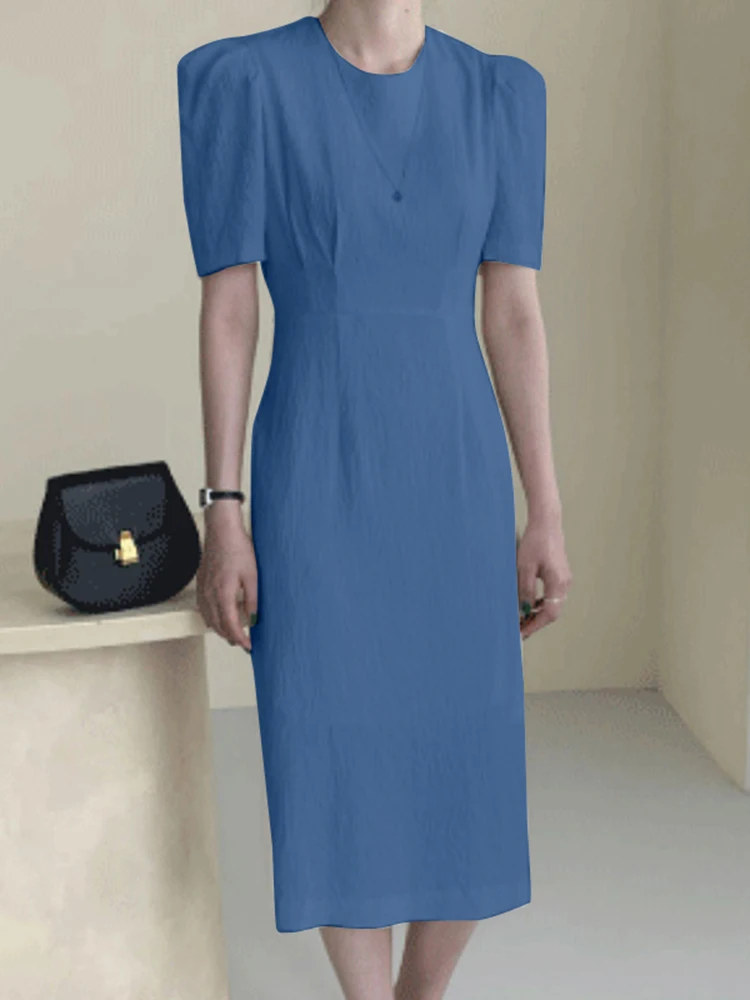 

Women Mini Dress 2023 VONDA Summer Midi Dresses Sexy Short Puff Sleeve Slit Hip Party Sundress Elegant Party Vestidos Femininas