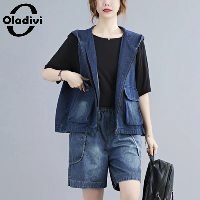 

Oladivi Fashion Women Sleeveless Denim Coat Oversized Big Tank Vest Casual Loose Outerwear Spring Autumn Overcoat 9800 5XL