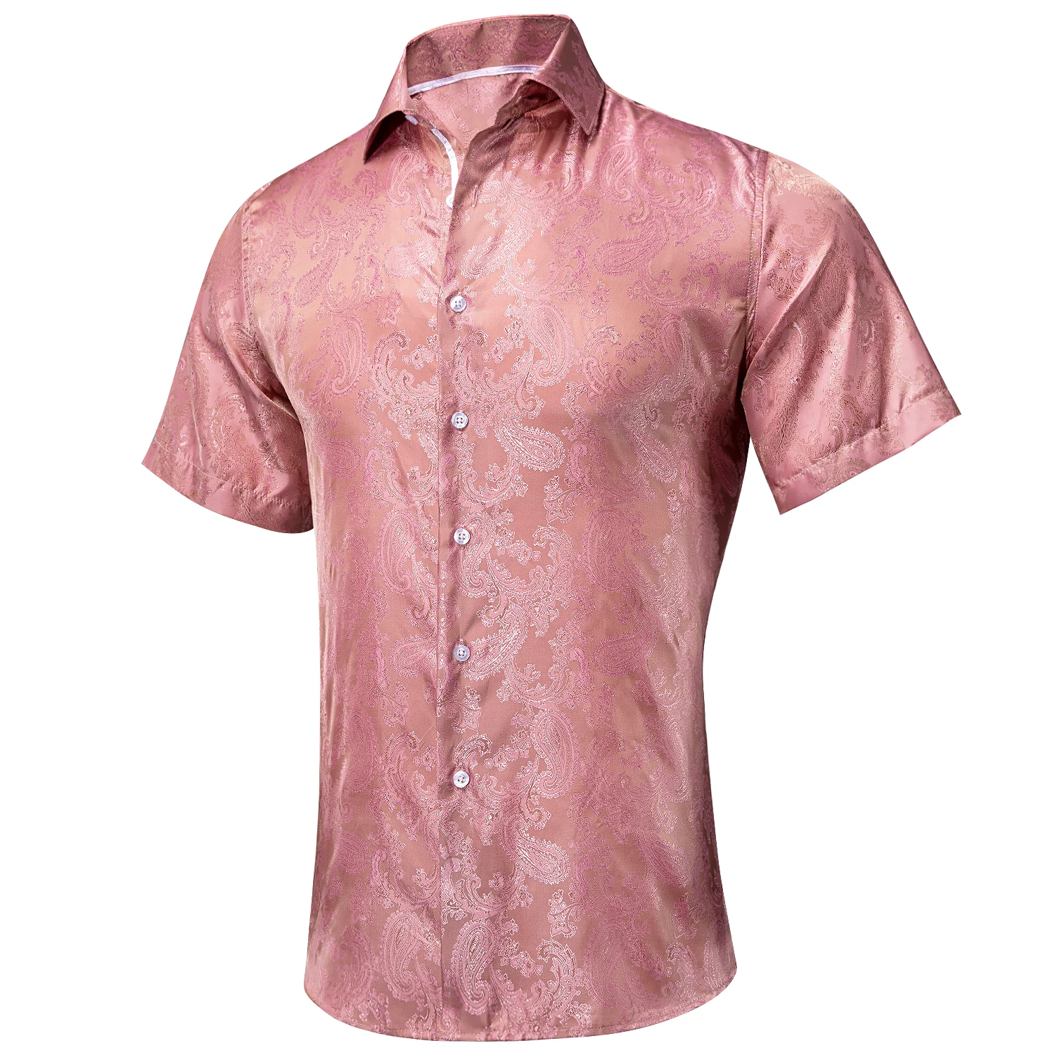 Hi-Tie Silk Mens Shirts Long Sleeve Short Sleeve Shirt For Men Summer Outerwear Pink Yellow White Grey Beige Green Blue Black XL