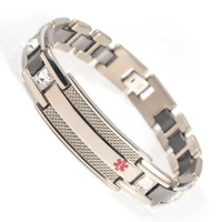 wollet jewelry medical logo alert stainless steel magnetic bracelet bangle for women men black plated health care bio magnet