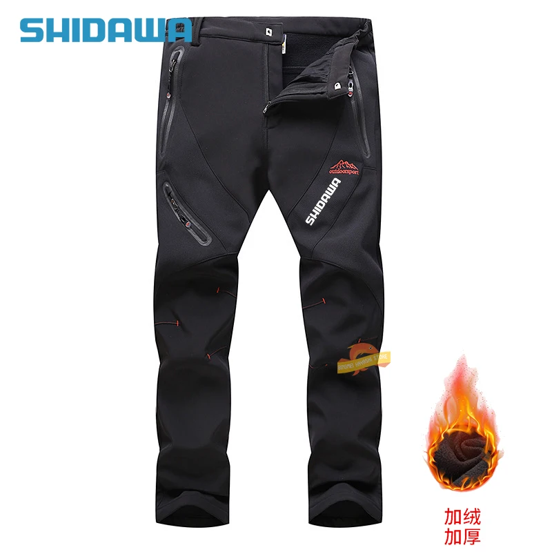 

High Quality Men's Winter Fleece Waterproof Fishing Pants Outdoor Thickened Warm Sports Pants Soft Shell Coldproof Hunting Pants
