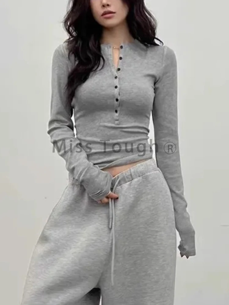 Женская футболка на пуговицах Y2k зимние шикарные облегающие Топы с длинным