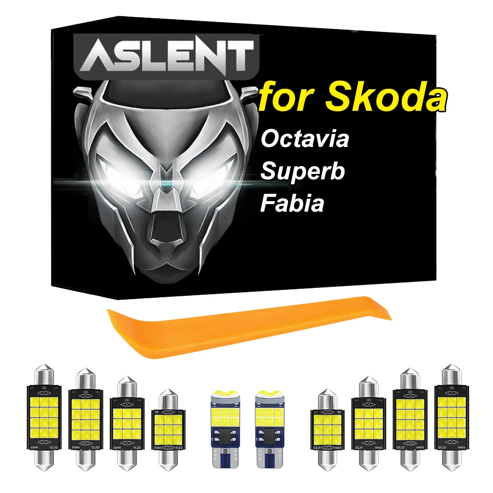 

ASLENT For Skoda Octavia Superb Fabia MK1 MK2 MK3 1 2 3 Sedan Combi Canbus Vehicle LED Interior Map Dome Trunk Light Kit