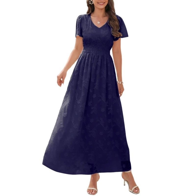 

Женское Плиссированное Платье с V-образным вырезом, коротким рукавом