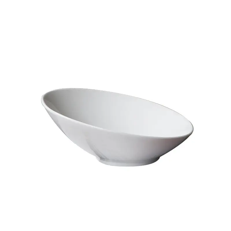 

Ceramic Pure White Oblique Bowl Creative Fruit Salad Bowl Hotel Tableware Household Bowl Irregular Bowl Snack Bowl