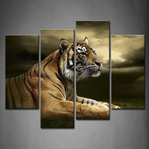 

Panel Looking and Sitting Under Dramatic Sky with Clouds Painting Pictures Print On Canvas Animal The Picture for Home Modern