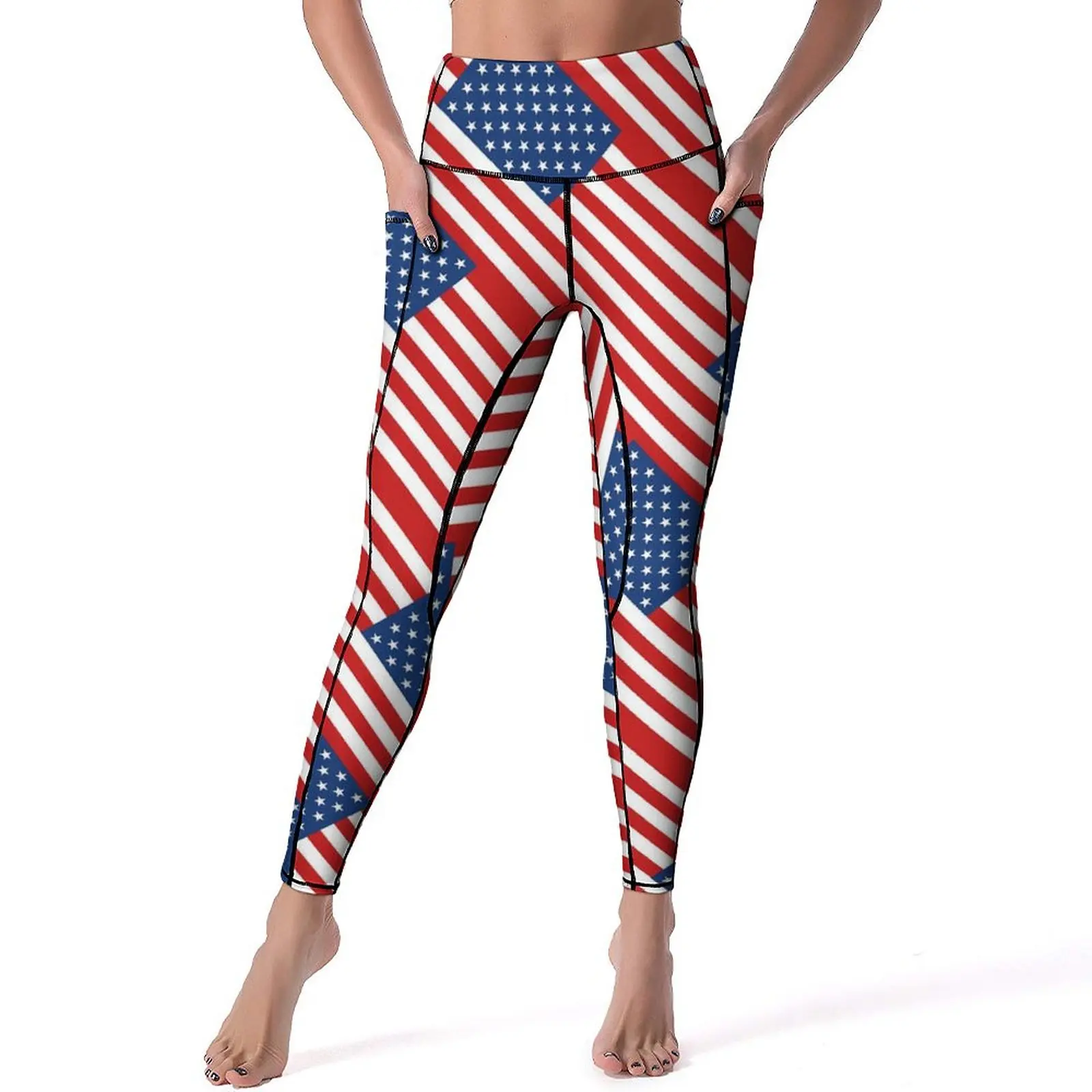 

USA Flag Yoga Pants Sexy Stripes Print Printed Leggings Push Up Work Out Leggins Women Kawaii Quick-Dry Sports Tights