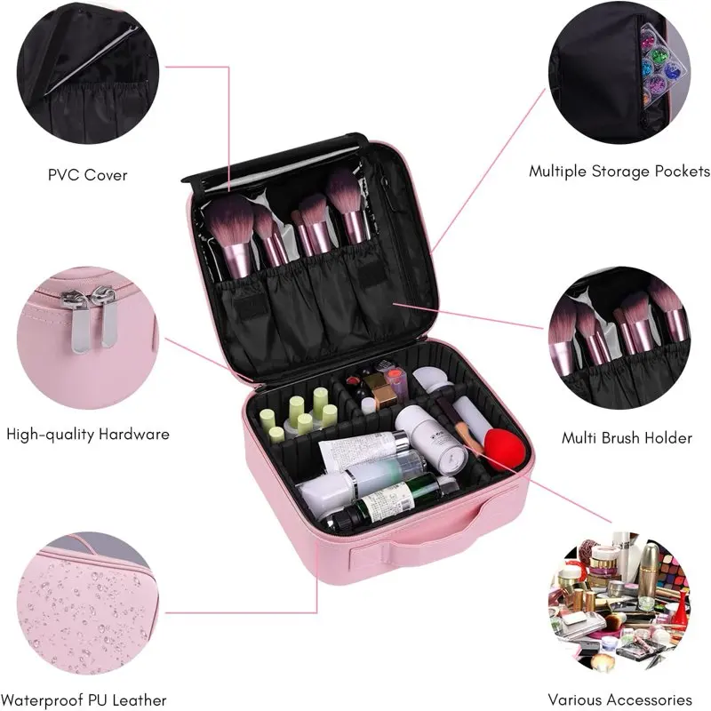 Makeup Organizer  Makeup Case Travel Makeup Bags Organizer for Women Professional  Cosmetic Bag Train Case Box Storage Pink Port