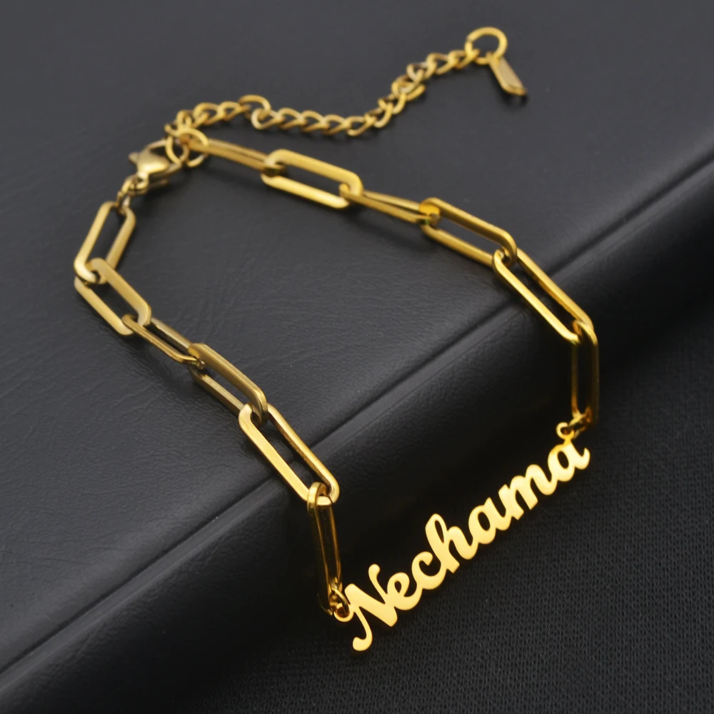 

Custom Name Fashion Stainless Steel Cutting Font Bracelet Personalized Box Chain Jewelry Boyfriend Girlfriend Birthday Gift