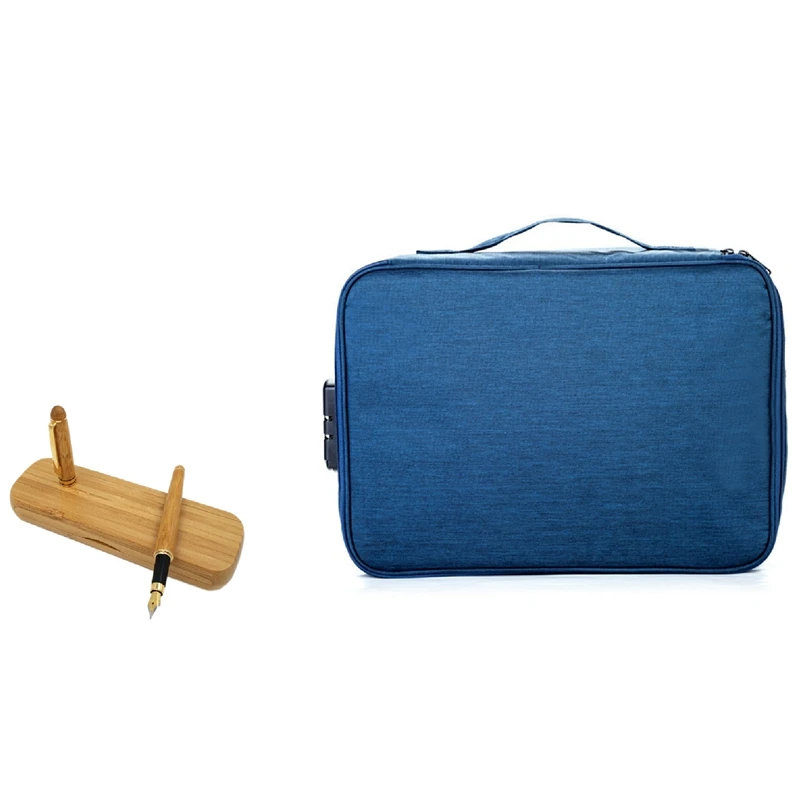 

Elegant Bamboo Fountain Pen With Box & Large Capacity Waterproof Document Bag Organizer Papers Storage Pouch