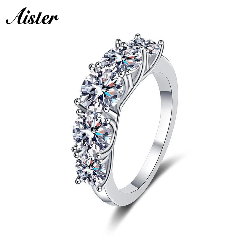

3.6CT All Moissanite Rings for Women 5 Stones Sparkling Diamond Wedding Band S925 Sterling Silver Electroplated Platinum Jewelry