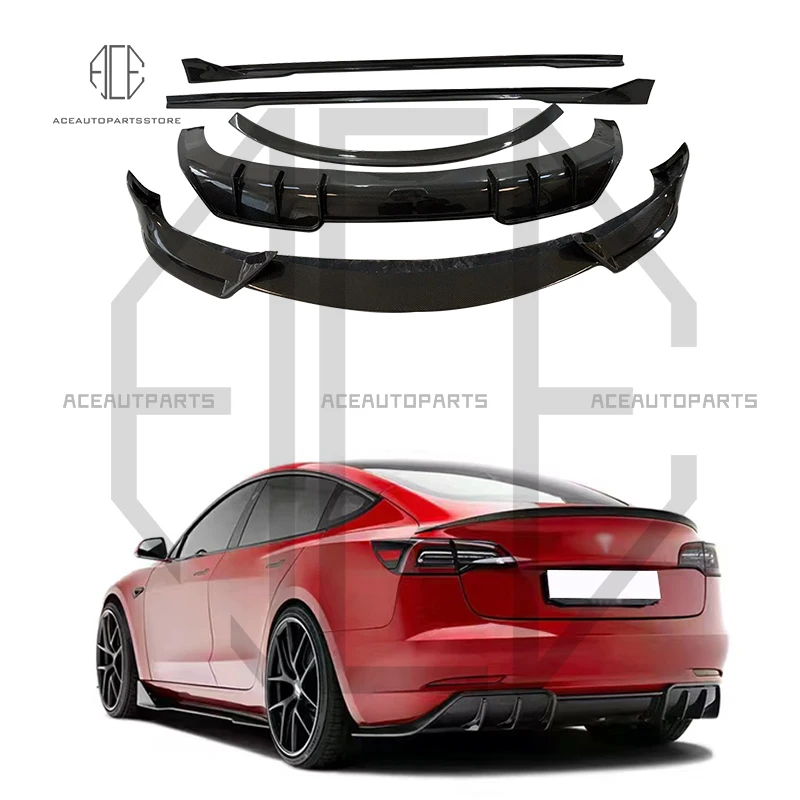 

Adro Style Body For Tesla Model 3 Upgrade Kit Carbon Fiber Body Kit Front Lip Side Skirts Rear Diffuser Spoiler