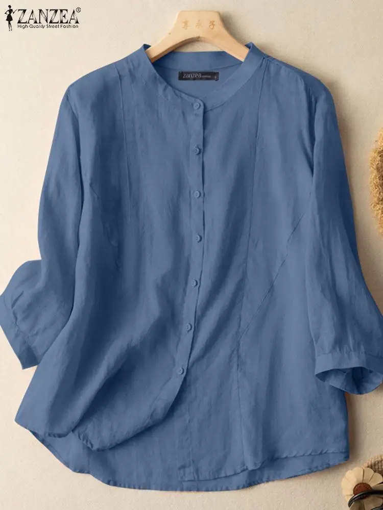 

Fahsion O Neck 3/4 Sleeve Shirt 2023 ZANZEA Summer Vintage Blouse Women Casual Buttons Tunic Tops Female Cotton Blusas Chemise