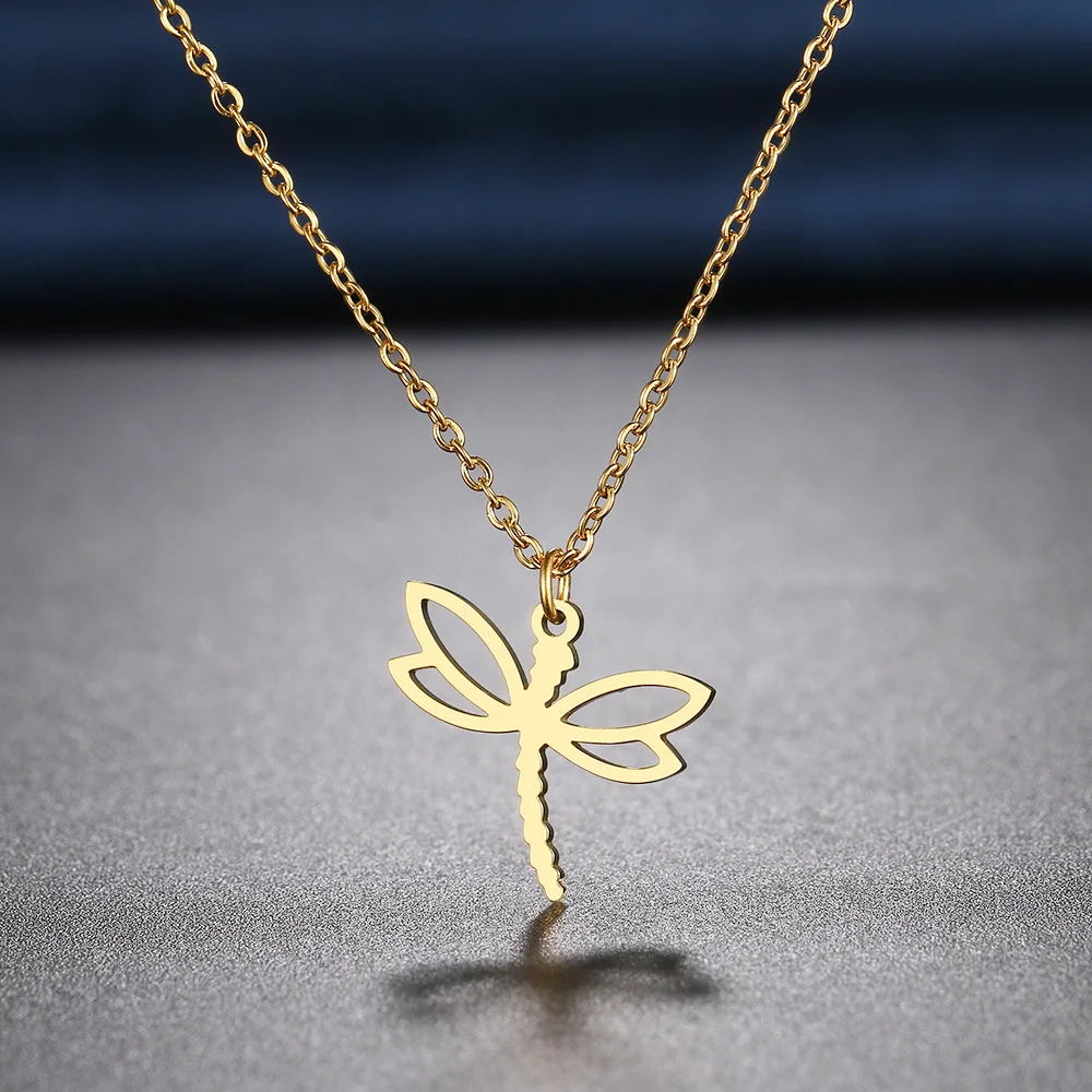 

Stainless Steel Necklaces Insect Dragonfly Pendants Chain Choker Fashion Necklace For Women Jewelry Wedding Party Gift One Piece