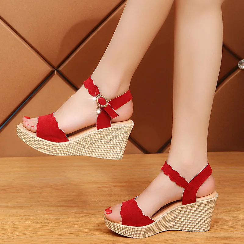 

2022 New Women's Sandals Summer Platform Wedge Pumps High Heels Women's Open Toe Solid Color Cutout Sandals Platform Sandals