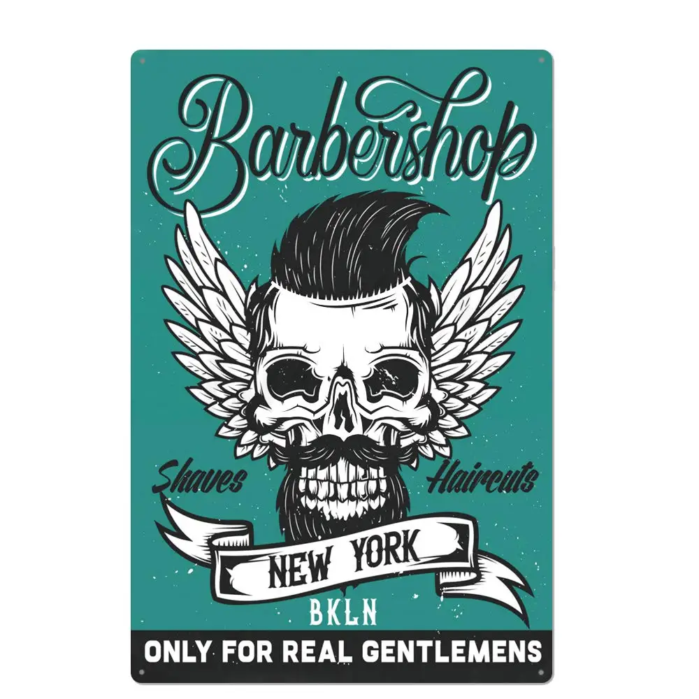 

Retro Design New York Shaves Haircut Tin Metal Signs Wall Art | Thick Tinplate Print Poster Wall Decoration for Barber Shop