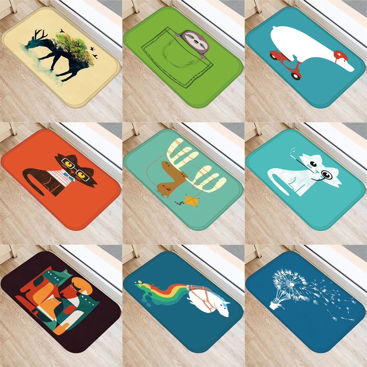 

ZHENHE Cartoon Super Cute Animal Mat Pattern Print Doormat Anti Slip Floor Carpet for Bathroom Kitchen Entrance Rugs Home Decor