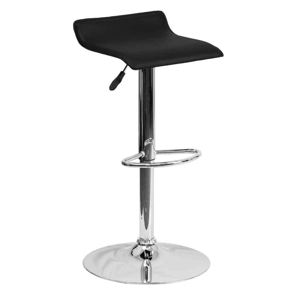 

Dax Contemporary Black Vinyl Adjustable Height Barstool with Solid Wave Seat and Chrome Base Stool Chair Bar Stool