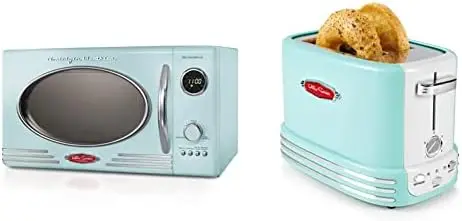 

Retro Countertop Microwave Oven, 0.9 Cu. Ft. 800-Watts with LED Digital Display, Child Lock, Easy Clean Interior, Aqua & Ret Hom