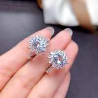 meibapj natural aquamarine gemstone trendy sun flower ring for women real 925 sterling silver charm fine wedding jewelry