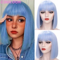 synthetic blue wig ombre blonde short straight bob wigs with bangs for women 12 natural pink purple cosplay lolita wigs peruca