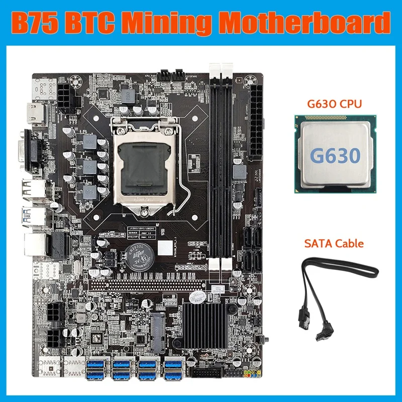 

B75 ETH Mining Motherboard 8XPCIE USB Adapter+G630 CPU+SATA Cable LGA1155 MSATA DDR3 B75 USB BTC Miner Motherboard
