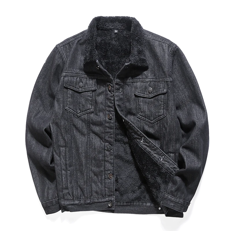 

Plus Size 5XL Casual Men's Denim Jacket Winter New Fleece Warm balck Lapel Outerwear Velvet Thicken Male Clothing Jean Coat