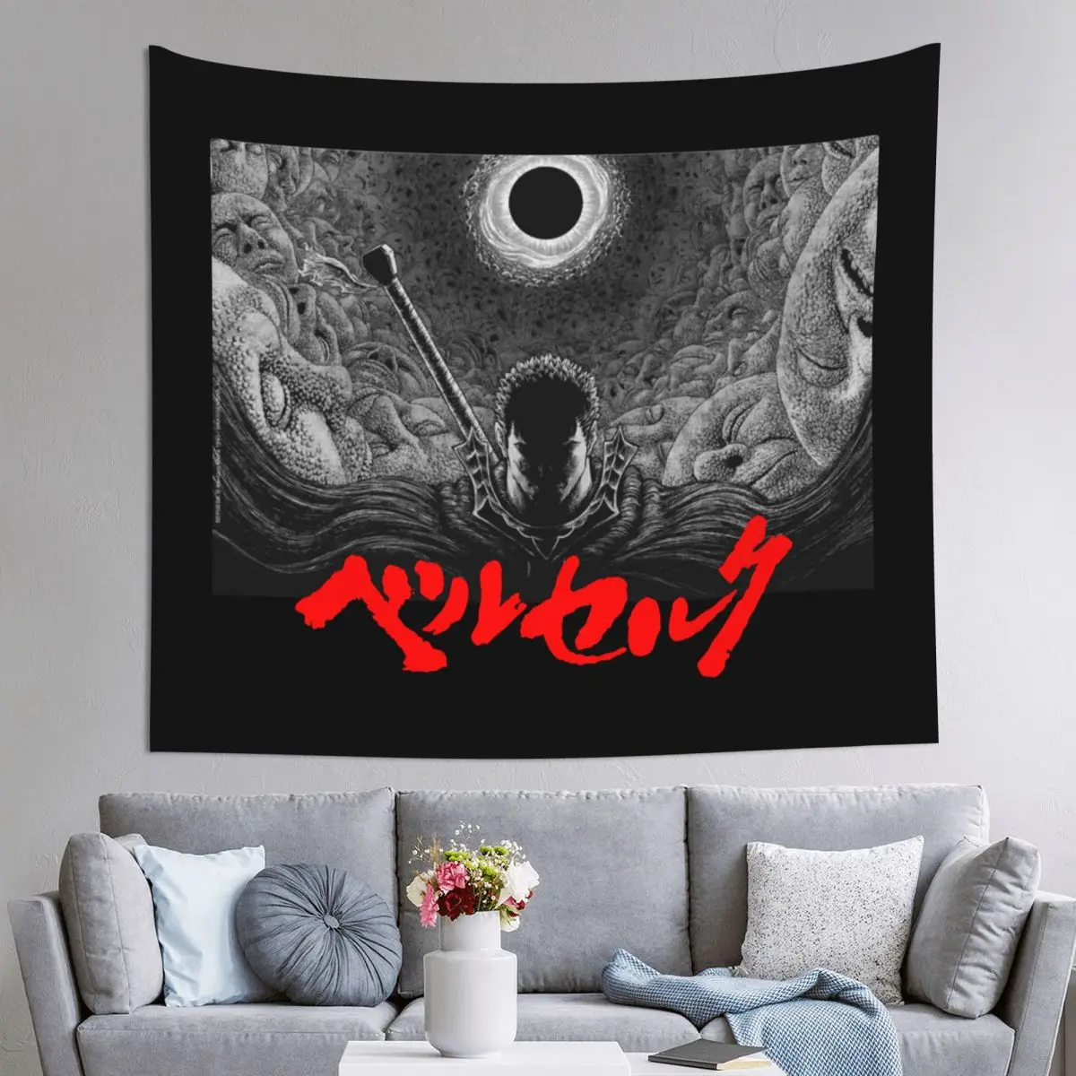 

Black Swordsman Anime Berserk Guts Tapestry Wall Hanging Hippie Polyester Tapestries Boho Blanket Room Decor Yoga Mat