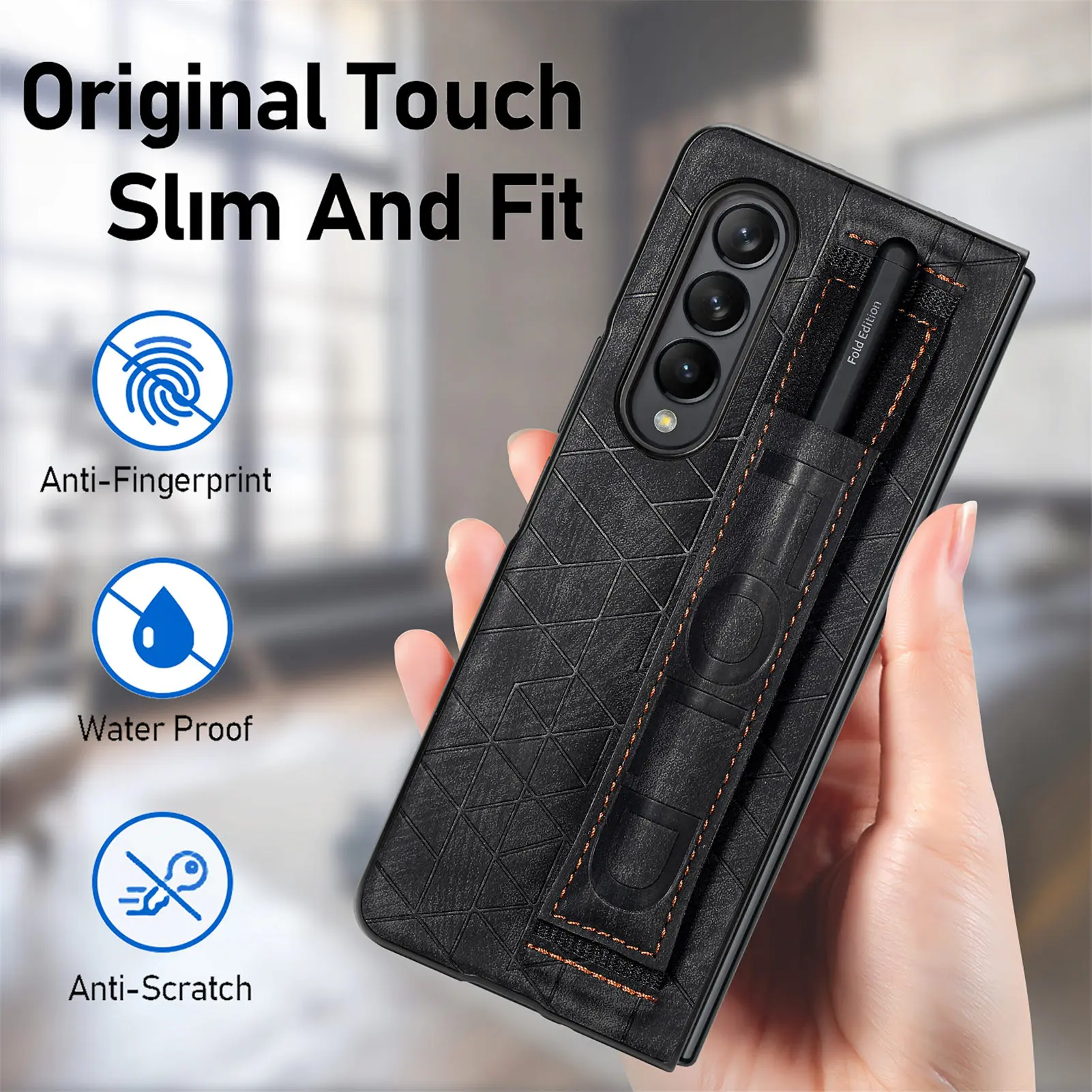 

Folding Design Wristband Leather Coque Case for Samsung Galaxy Z Fold 5 4 5G fold5 Zfold4 Fold4 Fold 3 Fold3 Phone Bag
