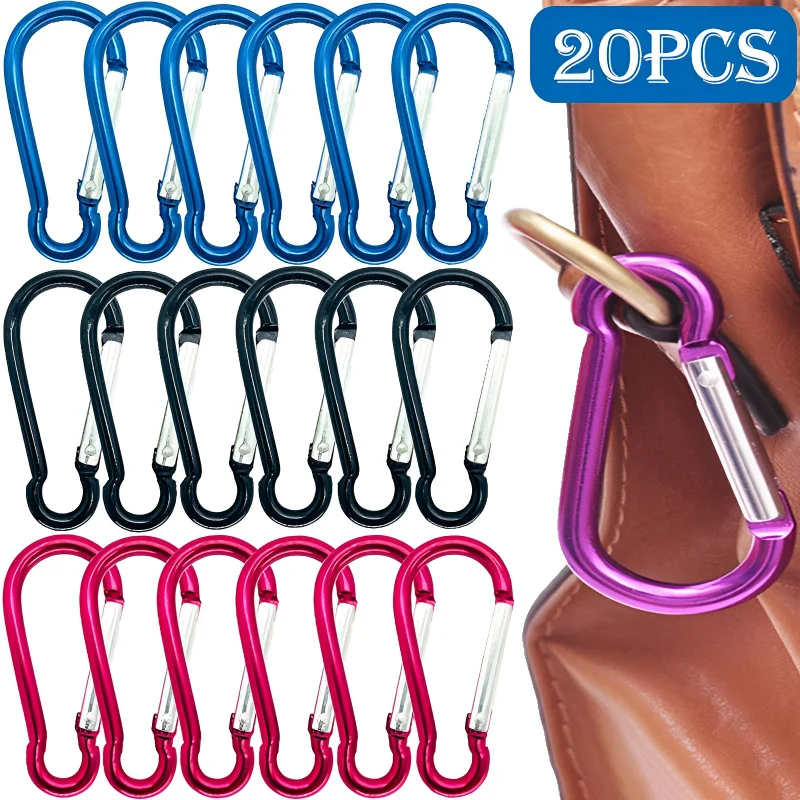 

20PCS Aluminum Carabiner Key Chain Clip Outdoor Camping Keyring Snap Hook Water Bottle Buckle Travel Kit Climbing Accessories