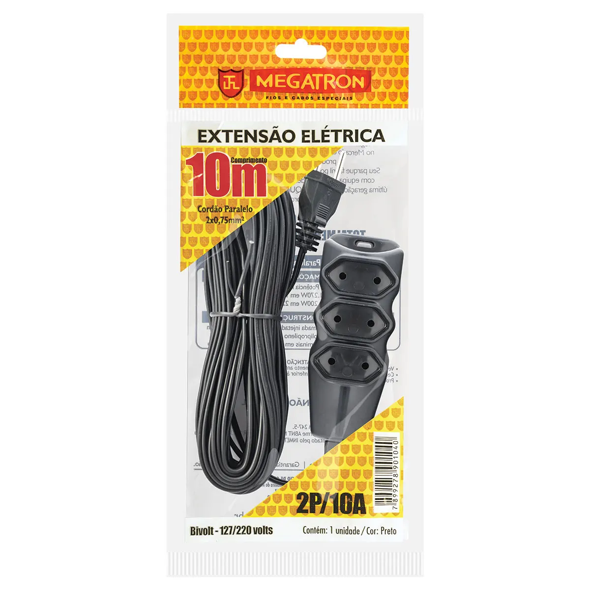 

EXTENSÃO CABO PL 2X0,75 10 METROS PRETA 104