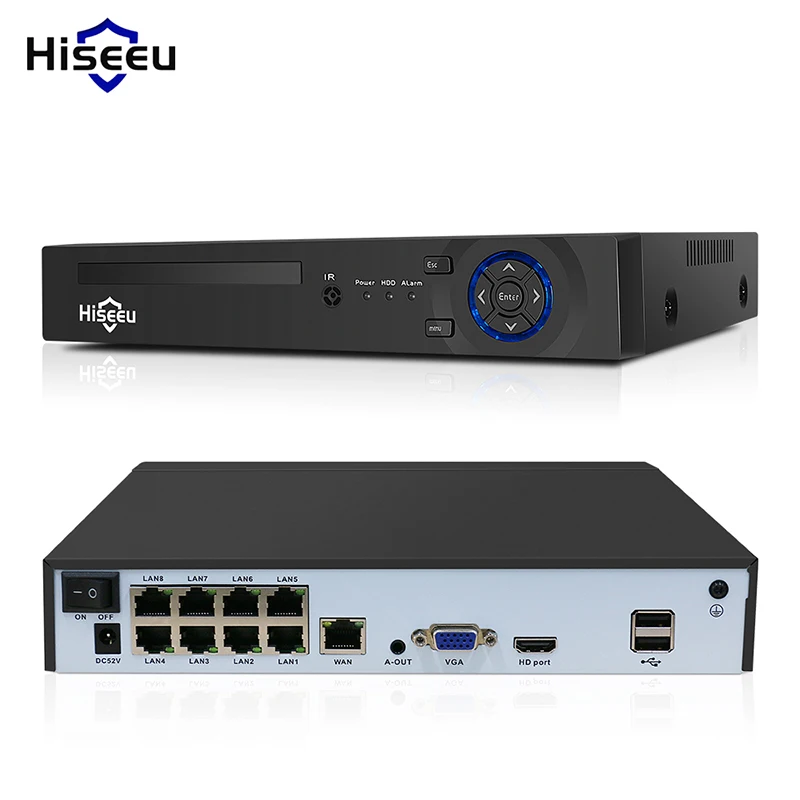 

Hiseeu H5NVR-P-8 8-канальный POE NVR IP камера видеонаблюдения H.265 + система видеонаблюдения 8MP 4K аудио-видеорегистратор распознавание лиц