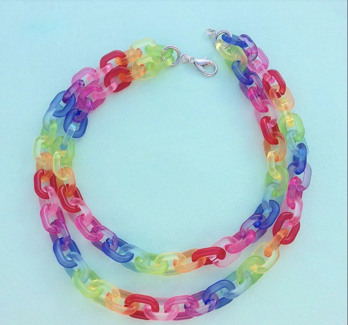 

Handmade New Arrival Colorful Acrylic Geometric Chains Choker Necklaces Double Layer Collar Trendy Jewelry for Women Party Club