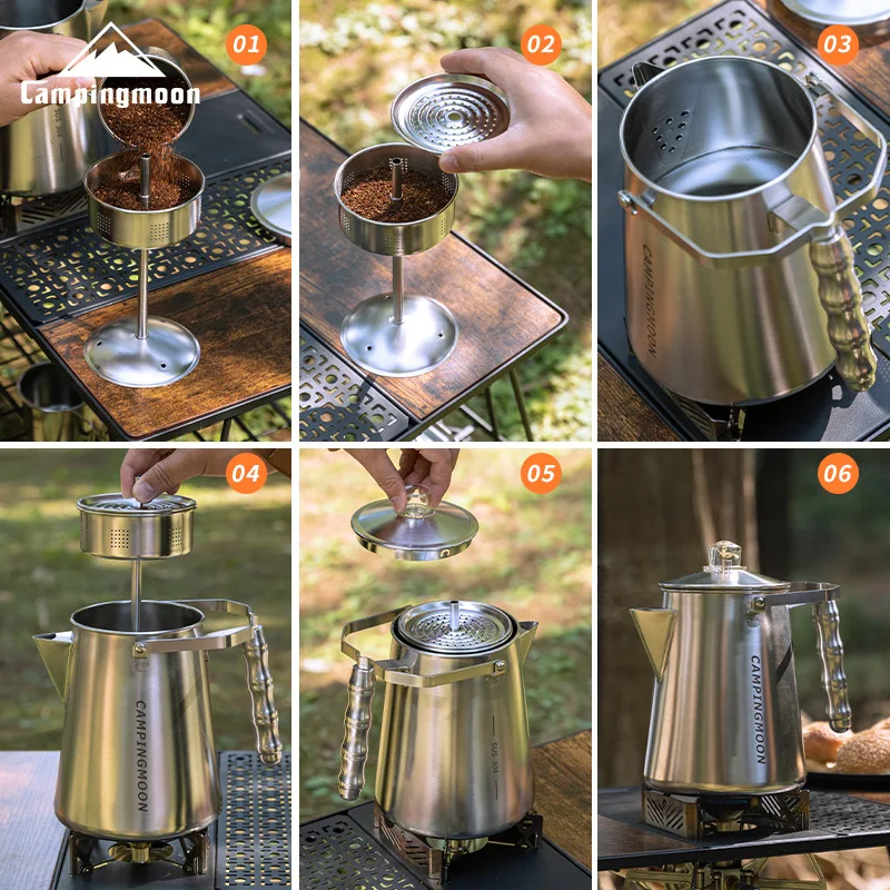 Фото Campingmoon SW-7 Стальной чайник для воды и кофе 1200 мл Мокко Чайник для приготовления пищи Кофеварка №5