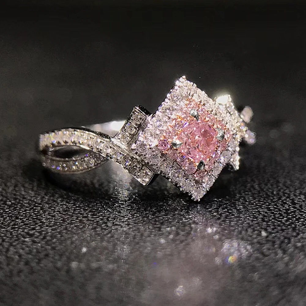 

Huitan Pink CZ Women Engagement Rings Romantic Novel Design Female Rings Valentine's Day Anniversary Love Gift Statement Jewelry