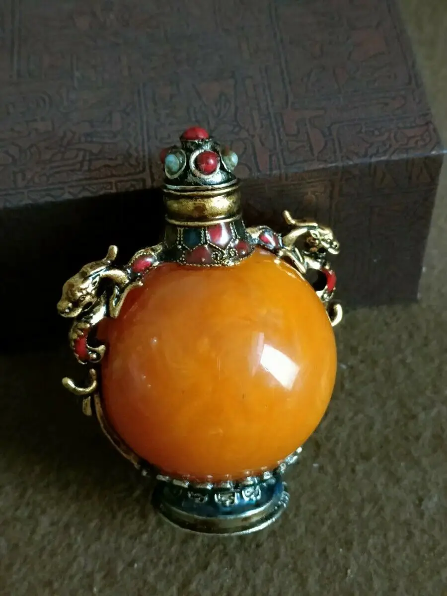 

yellow snuff bottle glass antique dragon statue brass statue Inlaid