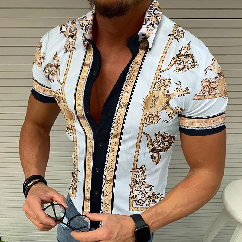 

2023 Fashion Men's Short Sleeve Shirts Grid Shirts Single Breasted Slim-fit Hip-hop Casual Clothes Oversized Hawaii Beach Shirts