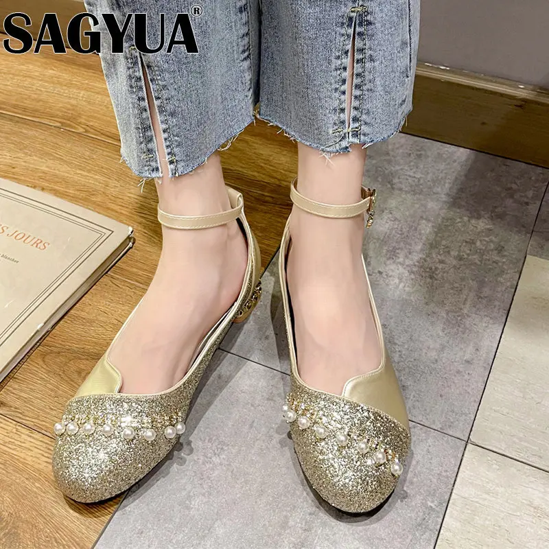 

Женские туфли на низком каблуке, демисезонные Туфли Мэри Джейн с бусинами и пряжкой, дизайнерские Роскошные прогулочные туфли, 2023