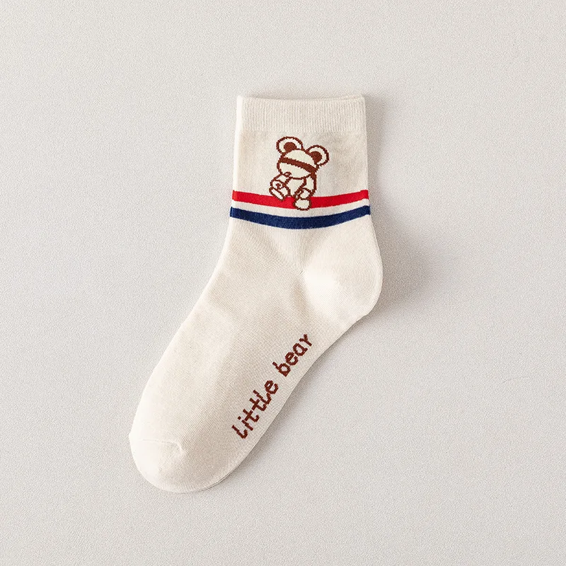 5 Pairs Socks Sport Sock Girl Style Bag Women to Medium Tube Short Woman Lovely Japanese Style Women's Shoes Kawaii Bear Pattern