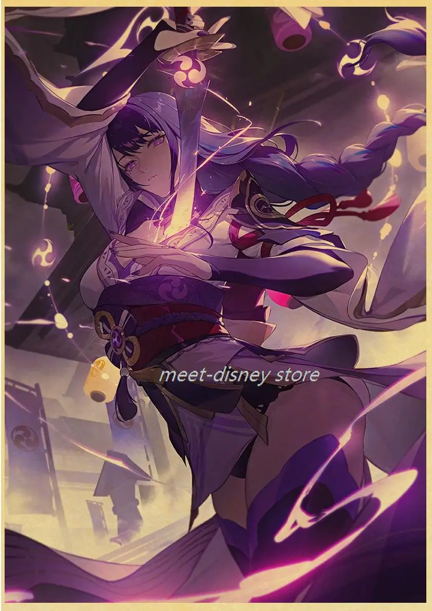 Популярная игра постеры Genshin Impact мультфильм крафт-бумага декор для комнаты