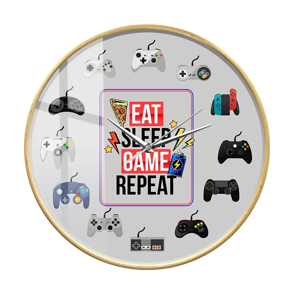 Настенные часы с принтом Eat Sleep для игроков